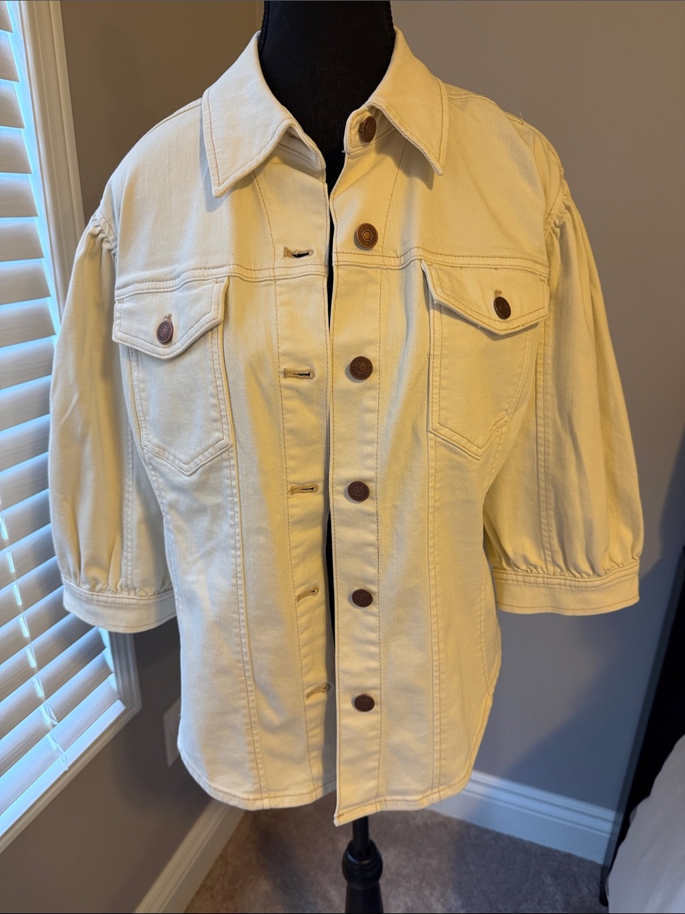 Linen color Button-Front Denim Jacket